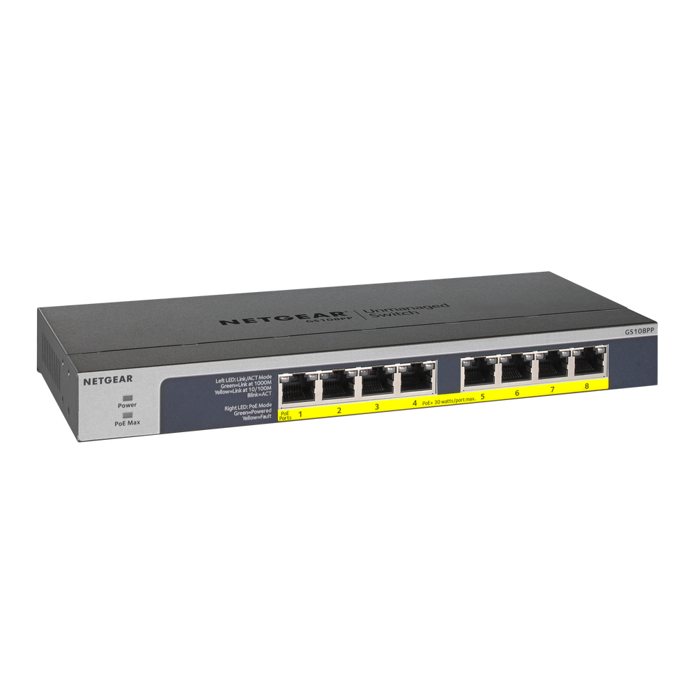 NETGEAR 8-Port PoE/PoE+ Gigabit Ethernet Unmanaged Switch (GS108PP)