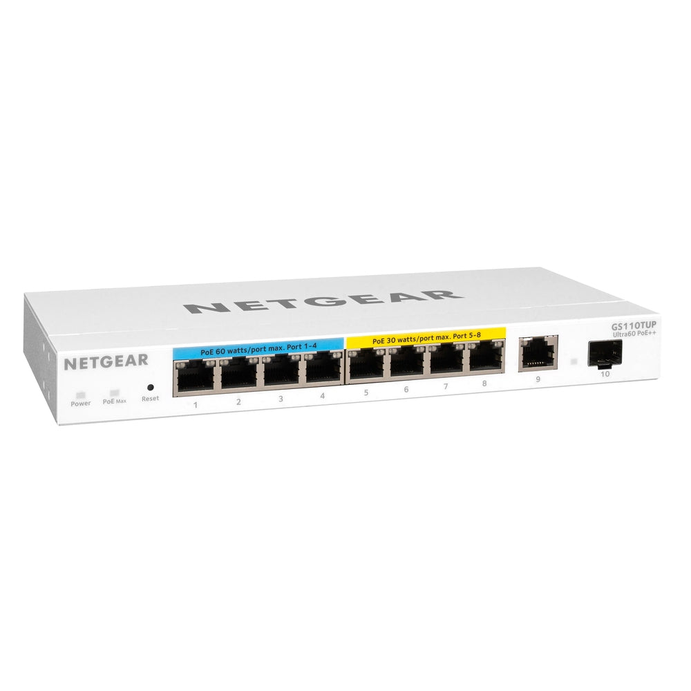 NETGEAR 10-Port Ultra60 PoE++ Gigabit Smart Managed Pro Rackmount Switch with 4 x PoE++ & 4 x PoE+ 2 x 1G Uplink (240W PoE Budget) ProSAFE Lifetime