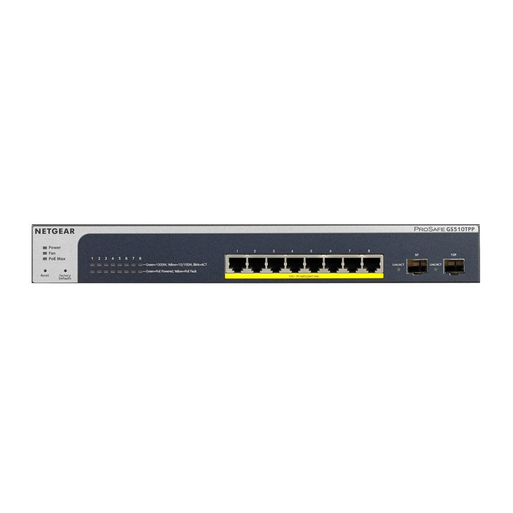 NETGEAR ProSAFE 8-Port Gigabit PoE+ Smart Managed Switch with 2 SFP (190W) with Fan