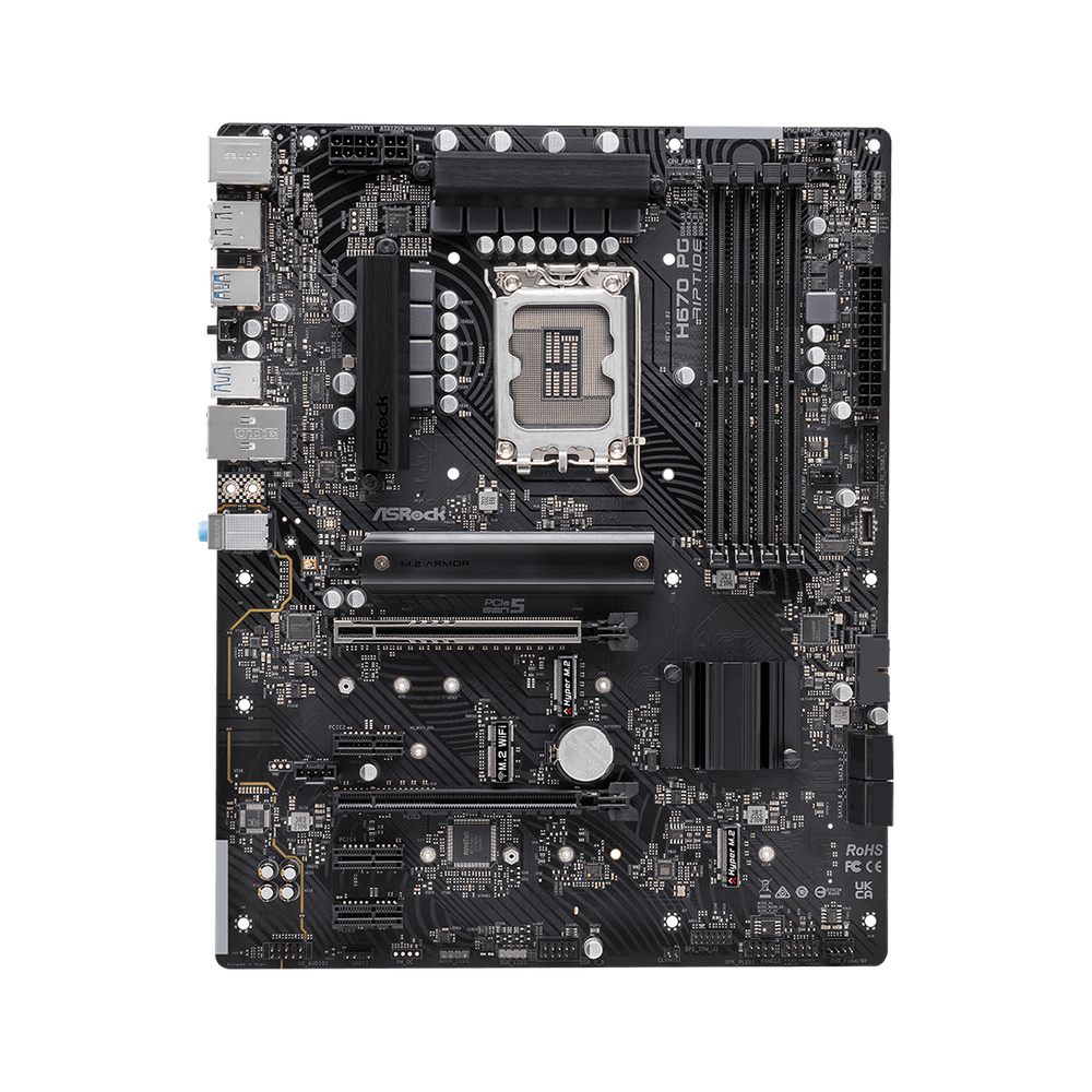 H670 Chipset Micro ATX9.6*9.6 6 PCB Layer 6+1 Dr.MOS 4 DIMMs DDR4 Dura Caps PCIe x16 2 (4.0x16 3.0x4) HDMI DP SATA3 4