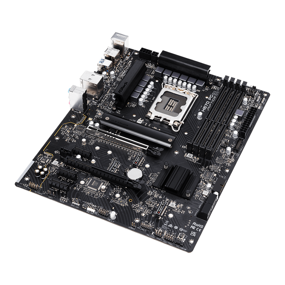 H670 Chipset Micro ATX9.6*9.6 6 PCB Layer 6+1 Dr.MOS 4 DIMMs DDR4 Dura Caps PCIe x16 2 (4.0x16 3.0x4) HDMI DP SATA3 4