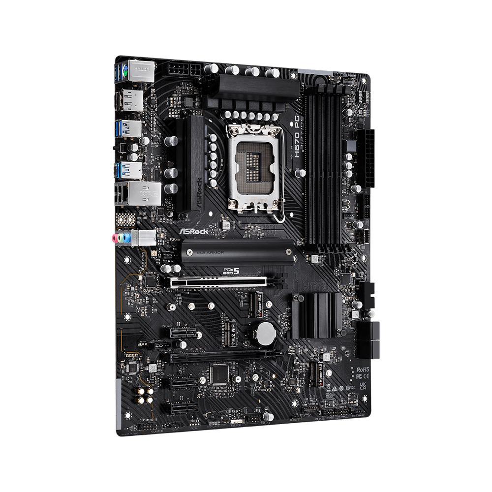 H670 Chipset Micro ATX9.6*9.6 6 PCB Layer 6+1 Dr.MOS 4 DIMMs DDR4 Dura Caps PCIe x16 2 (4.0x16 3.0x4) HDMI DP SATA3 4