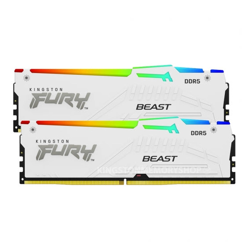 Kingston Fury Beast White RGB Expo 32GB 5200MT/s DDR5 CL36 DIMM Desktop Gaming Memory Kit with 2 - KF552C36BWEAK2-32