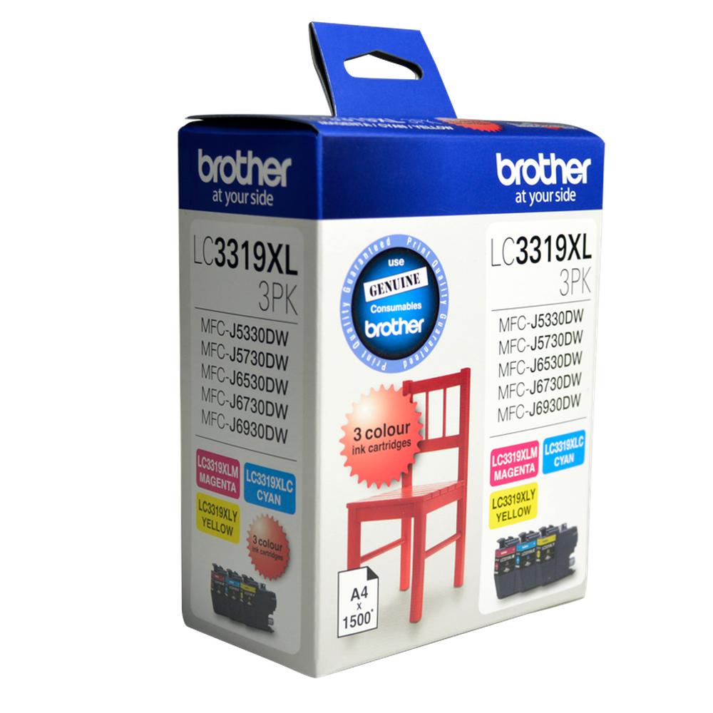 Brother LC3319XL COLOUR VALUE PACK 1XCYAN 1X MAGENTA 1X YELLOW