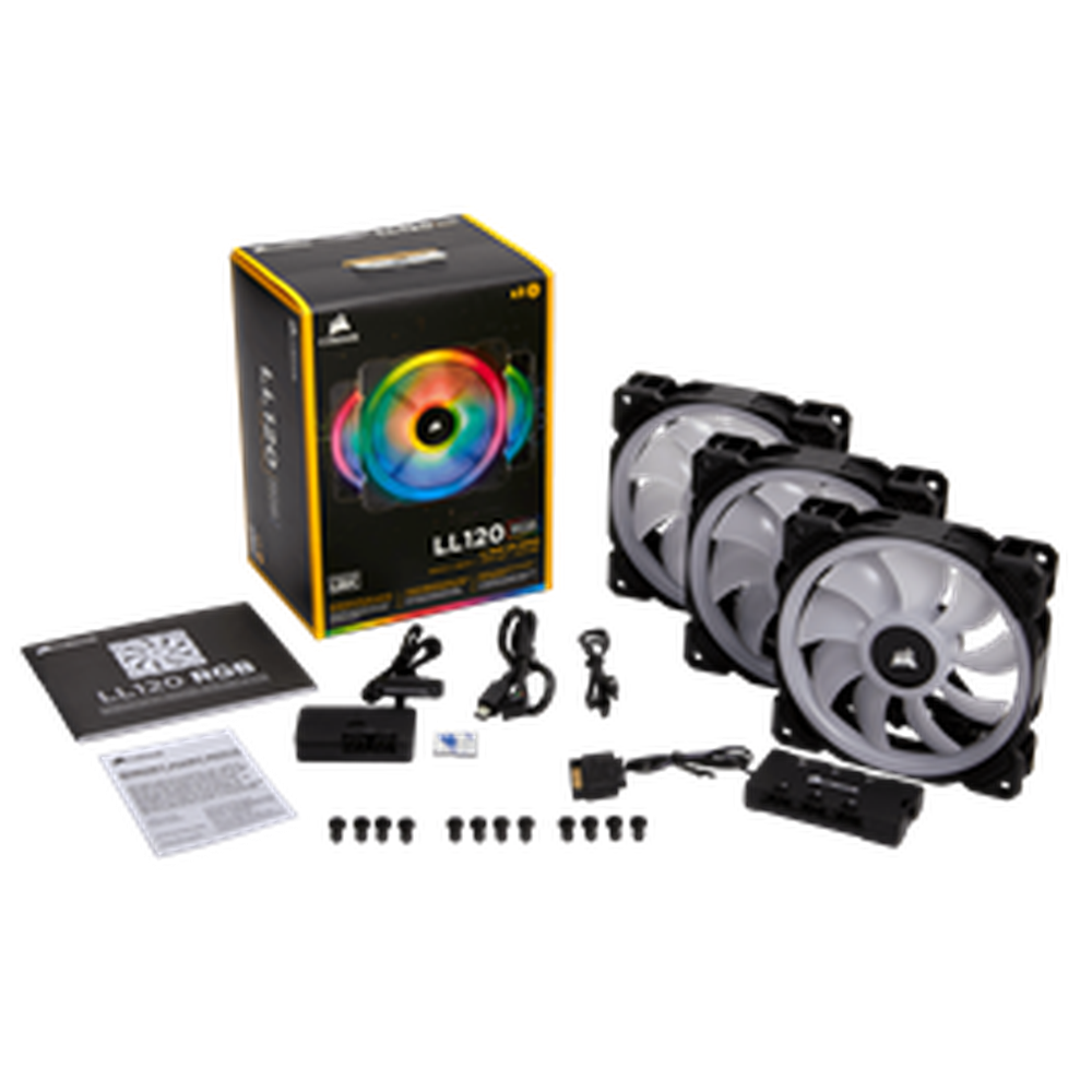 Corsair LL Series LL120 RGB 120mm Dual Light Loop RGB LED PWM Fan 3 Fan Pack with Lighting Node PRO