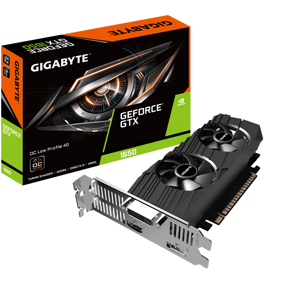 Gigabyte NVIDIA GTX 1650 Low Profile OC 1695MHz 4GB GDDR5 1xDP 1xHDMI 1x DVI ATX 2xFans 300W