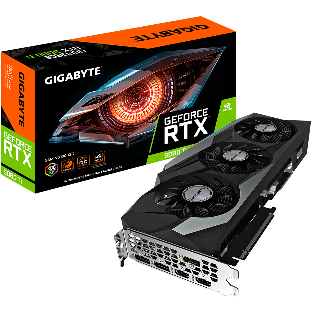 Gigabyte NVIDIA GeForce RTX 3080 Ti Integrated with 12GB GDDR6X 384-bit memory interface WINDFORCE 3X Cooling System with alternate spinning fans RGB Fusio