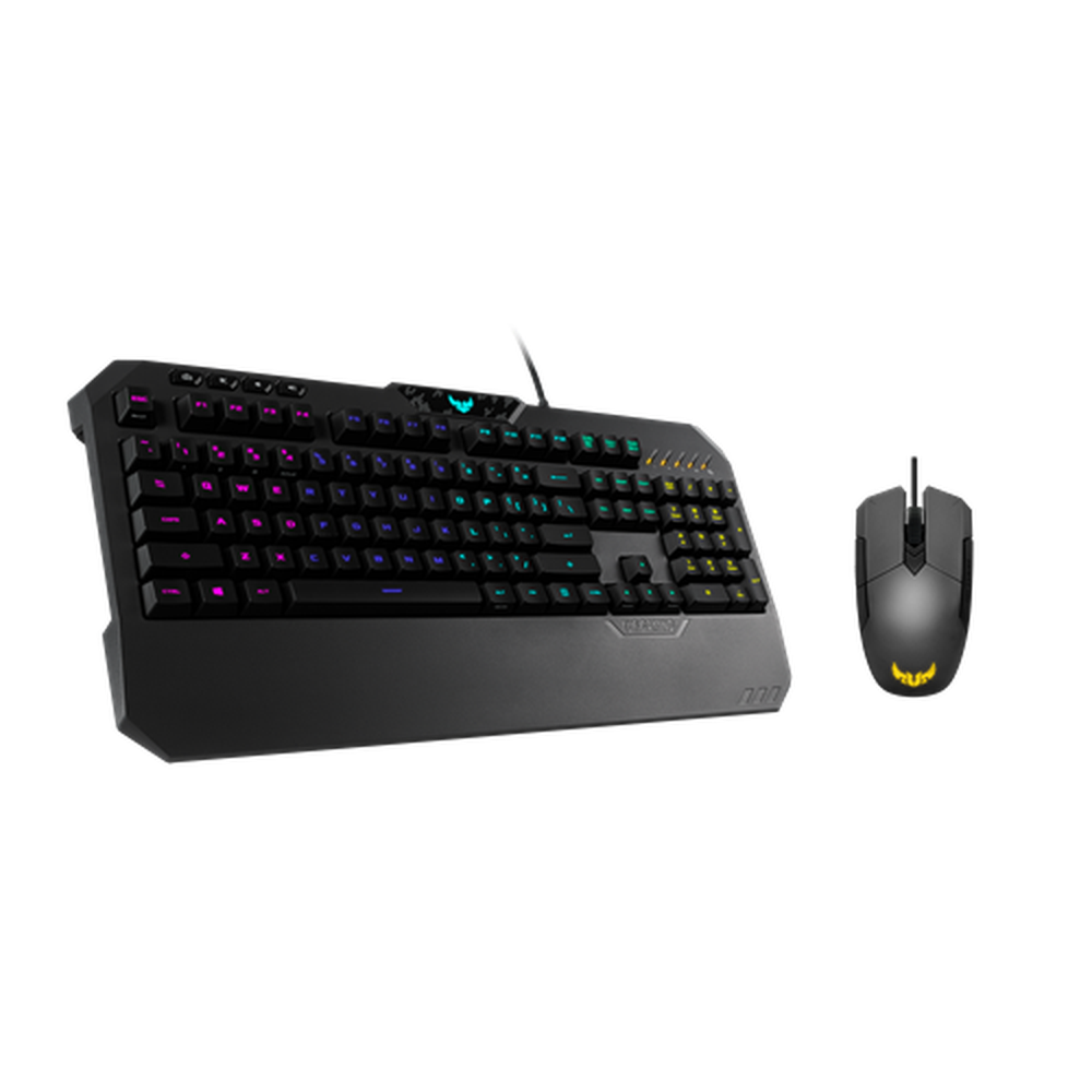 Asus TUF Gaming K5 RGB keyboard with tactile Mech-Brane key switches and spill-resistance and M5 ambidextrous ergonomic RGB gaming mouse with gaming-grade