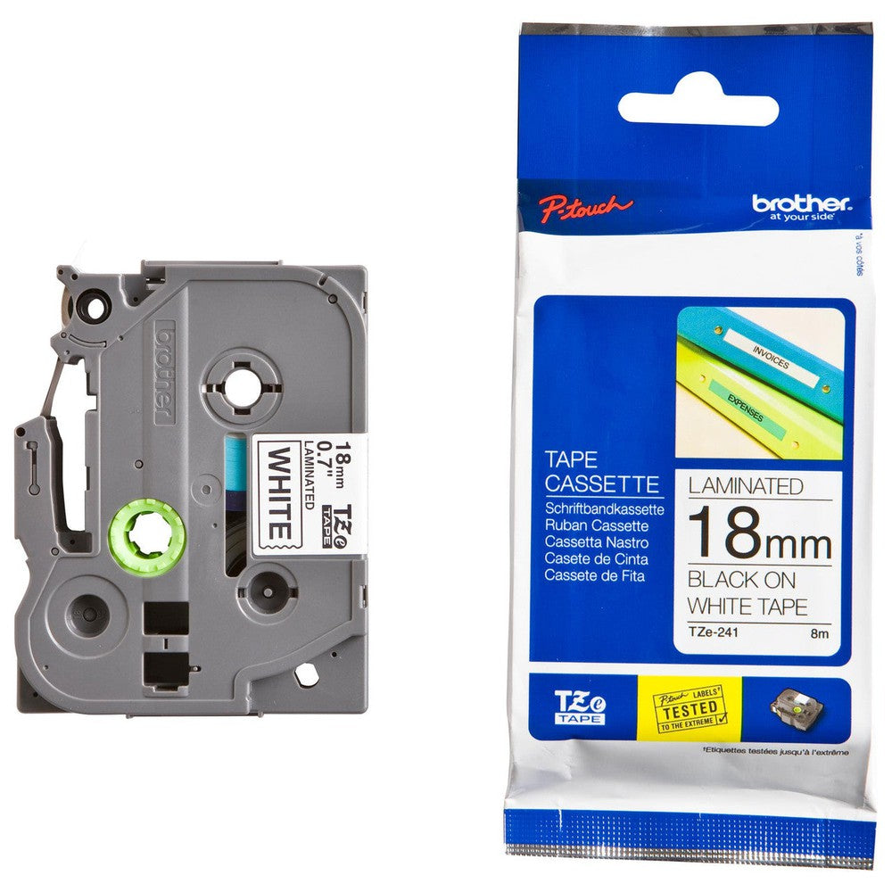 Brother 18MM BLACK ON WHITE TZ TAPE