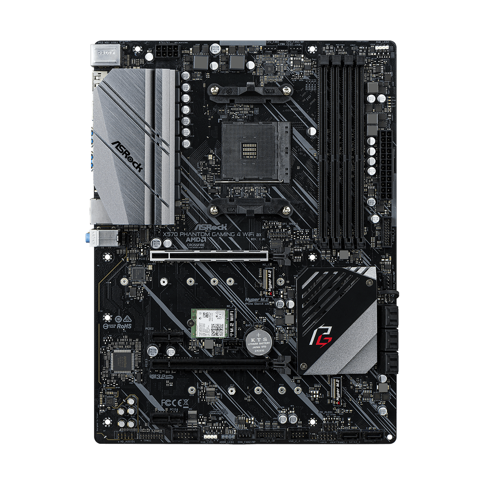 ASRock AMD X570; 4 DDR4 DIMM; 2 PCIe 4.0 x16 2 PCIe 4.0 x1 M.2 WiFi Key E; 8 SATA3 Hyper M.2 (PCIe Gen4 x4 & SATA3) Hyper M.2 (PCIe Gen4 x4); 12 USB 3.2