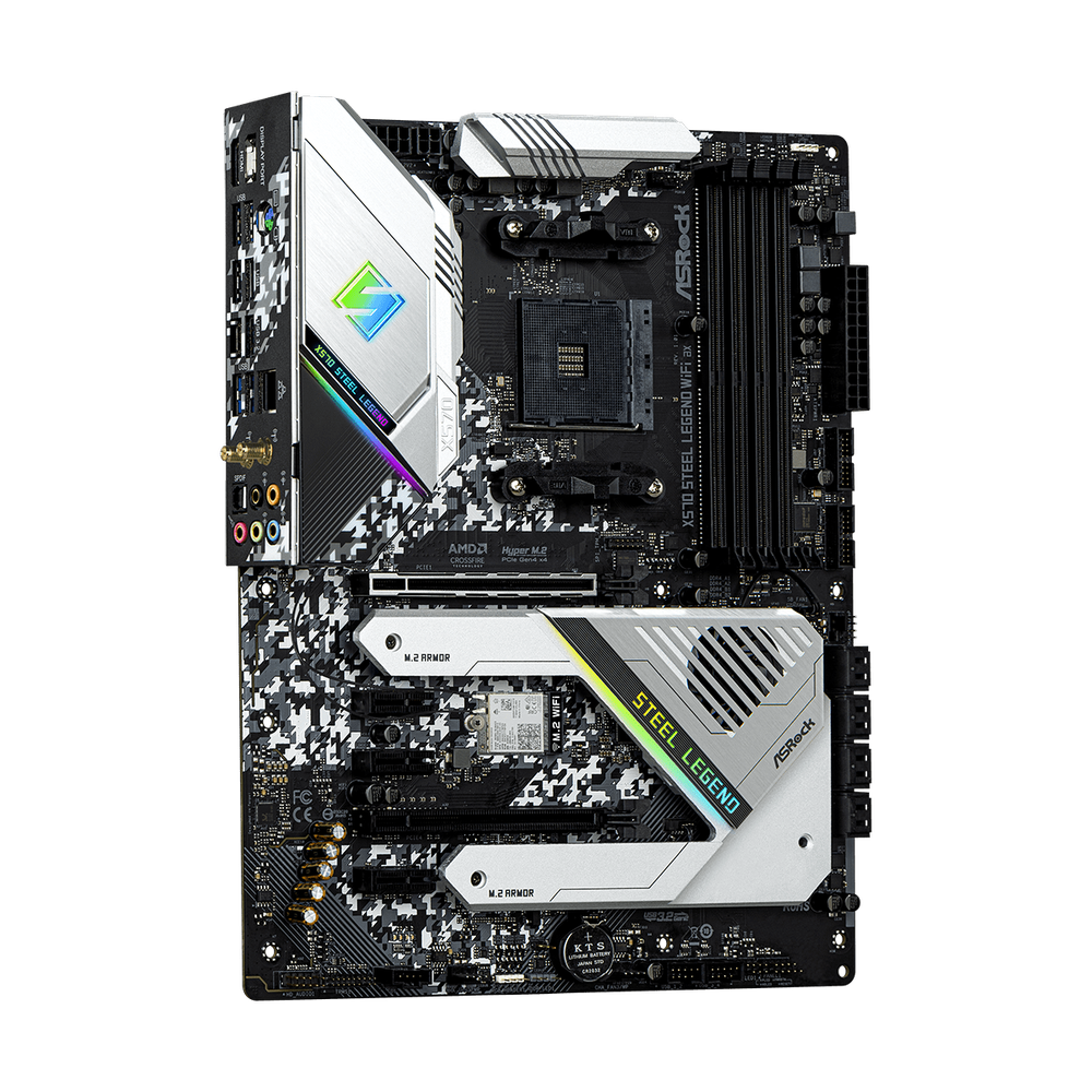 ASRock AMD X570; 4 DDR4; 2 PCIe 4.0 x16 3 PCIe 4.0 x1; 8 SATA3 Hyper M.2 (PCIe Gen4 x4 & SATA3) Hyper M.2 (PCIe Gen4 x4); 2 USB 3.2 Gen2  10 USB 3.2 Gen1